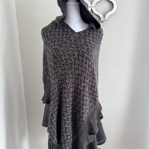 Cozy Hooded Knit Poncho Sweater in Charcoal